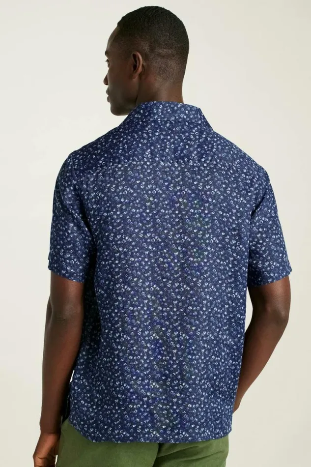 Men Linen Riviera Cabana Shirt Midnight Floral Bonobos Short Sleeve Shirts