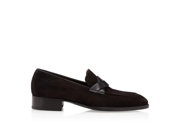 Men Loafers Tom Ford Suede Elkan Twisted Band Loafers Dark Ebony