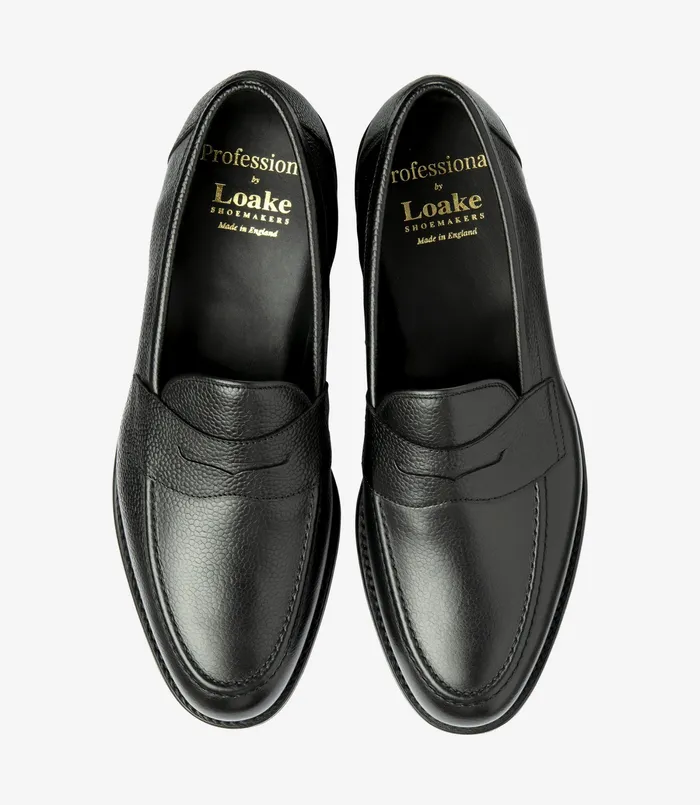 Men Loake Imperial Black Grain Loafers
