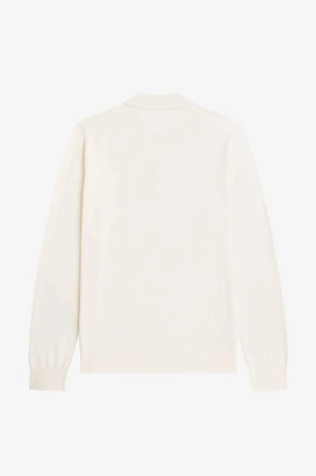 Men Long Sleeve Knitted Shirt Ecru Fred Perry Knitwear