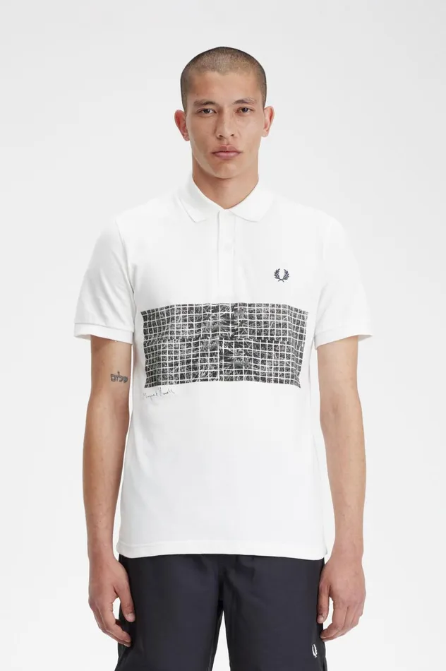 Men Margaret HowellTennis Print Shirt Ecrunight Green Fred Perry Polo Shirts