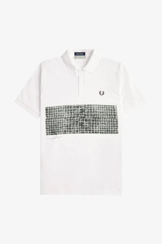 Men Margaret HowellTennis Print Shirt Ecrunight Green Fred Perry Polo Shirts