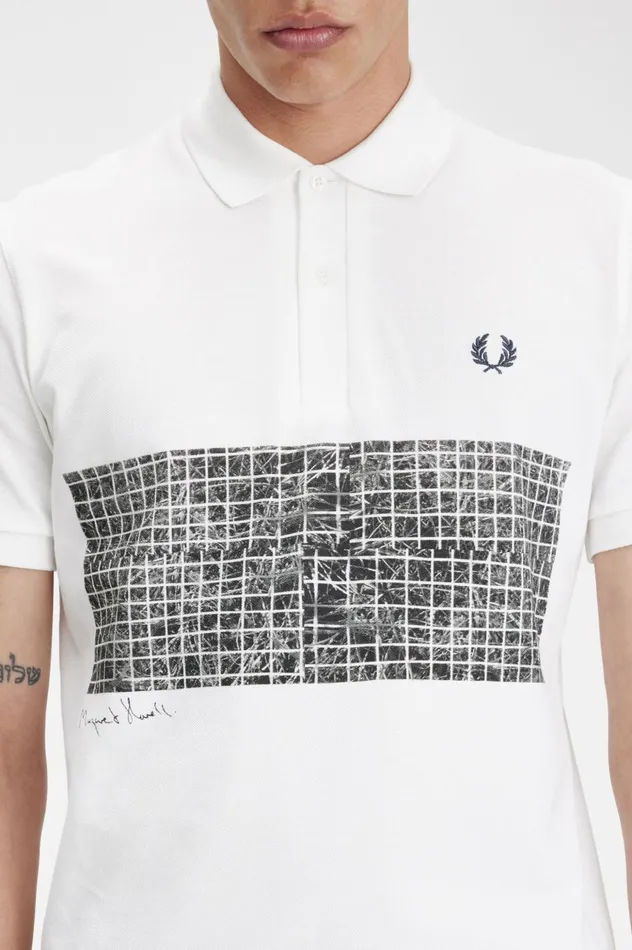 Men Margaret HowellTennis Print Shirt Ecrunight Green Fred Perry Polo Shirts