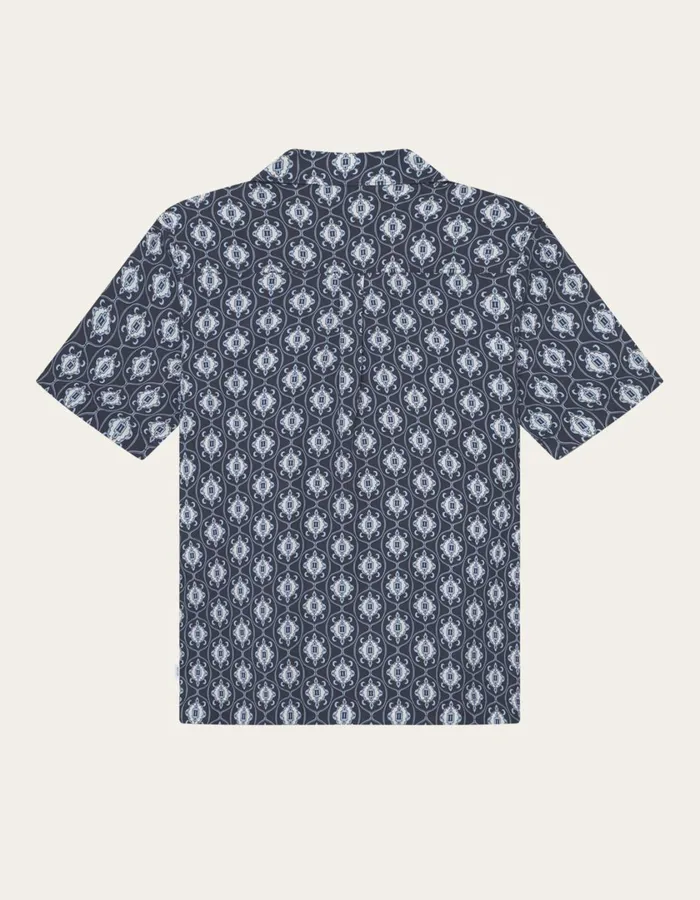 Men Ornament Tencel SS Shirt 8211 Dark NavyLight Blue Les Deux ShirtsOvershirts