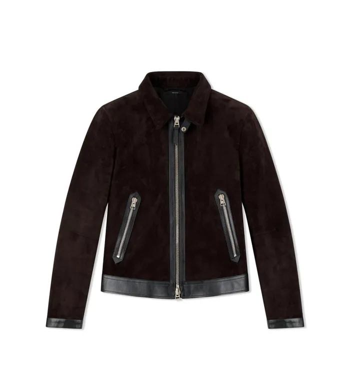 Men Outerwear Tom Ford Buttery Suede Contrast Blouson Ebony