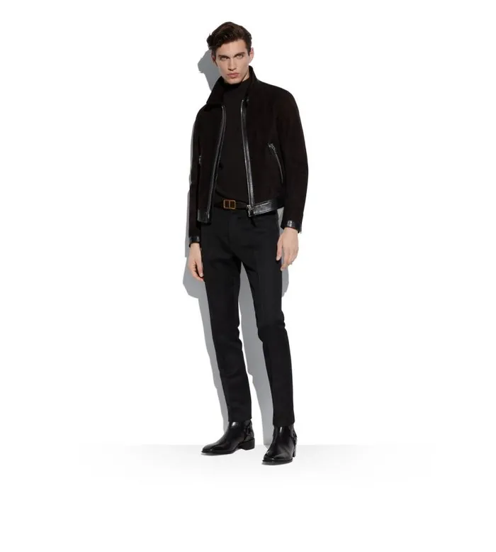 Men Outerwear Tom Ford Buttery Suede Contrast Blouson Ebony Men Outerwear Tom Ford Buttery Suede Contrast Blouson Ebony