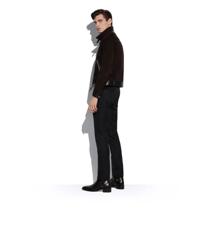 Men Outerwear Tom Ford Buttery Suede Contrast Blouson Ebony Men Outerwear Tom Ford Buttery Suede Contrast Blouson Ebony