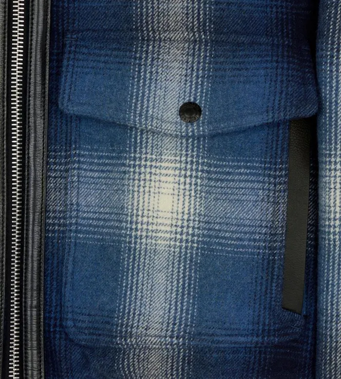 Men Outerwear Tom Ford Check Plaid Shearling Collar Blouson Combo Blue Men Outerwear Tom Ford Check Plaid Shearling Collar Blouson Combo Blue