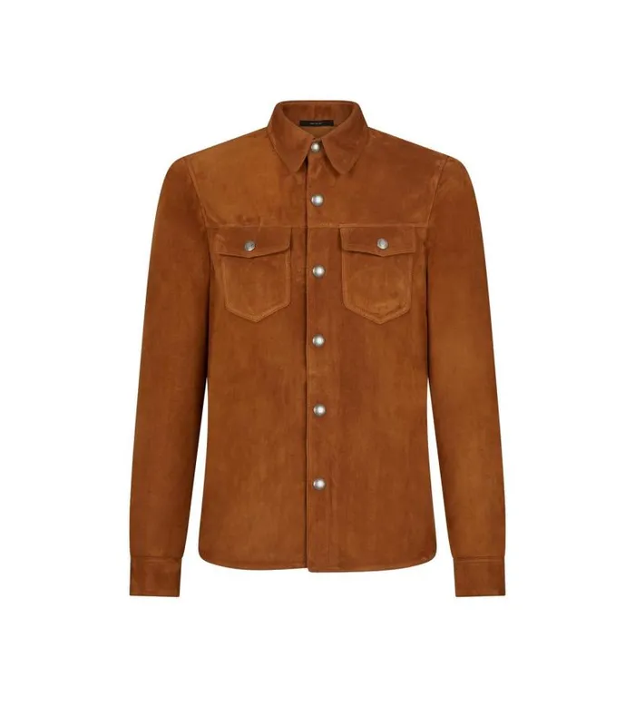 Men Outerwear Tom Ford Light Suede Outershirt Tobacco