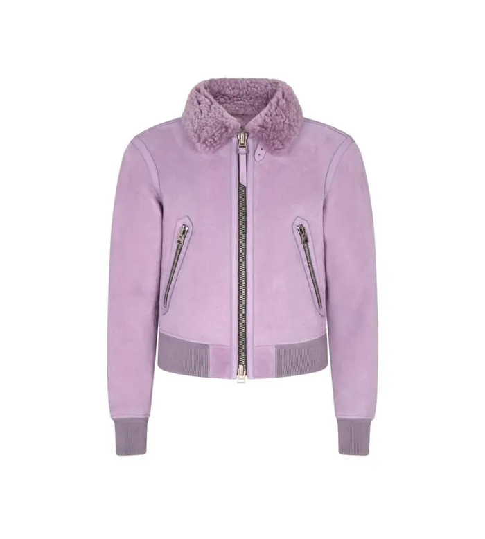 Men Outerwear Tom Ford Merino Shearling Flight Jacket Light Lavender