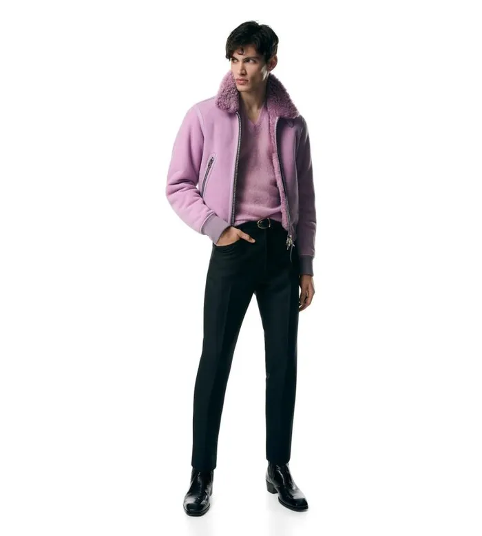Men Outerwear Tom Ford Merino Shearling Flight Jacket Light Lavender Men Outerwear Tom Ford Merino Shearling Flight Jacket Light Lavender
