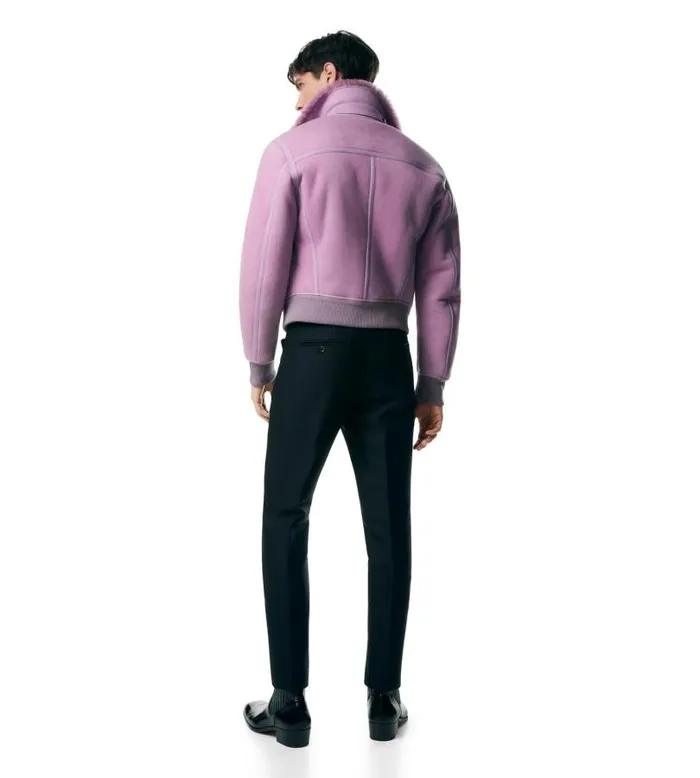Men Outerwear Tom Ford Merino Shearling Flight Jacket Light Lavender Men Outerwear Tom Ford Merino Shearling Flight Jacket Light Lavender