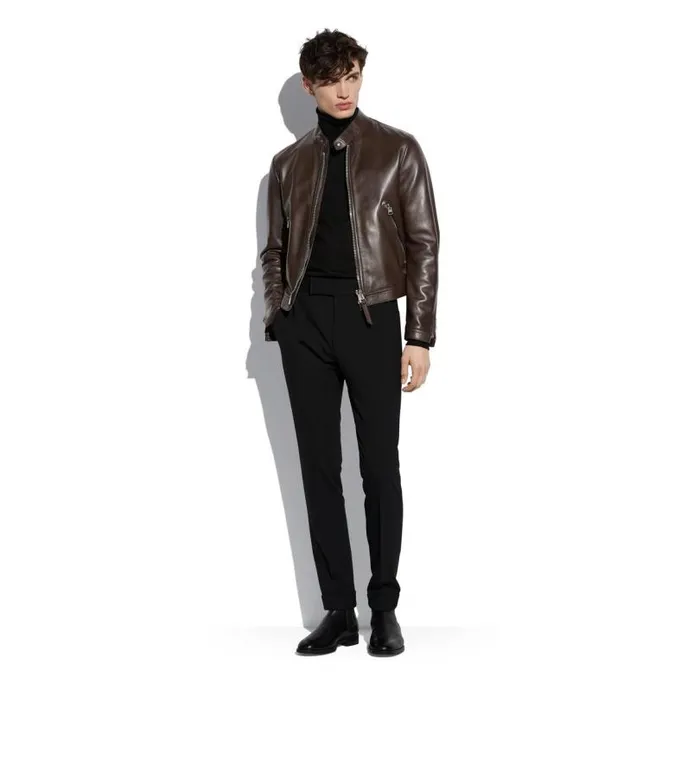 Men Outerwear Tom Ford Nappa Plonge Caf Racer Dark Brown