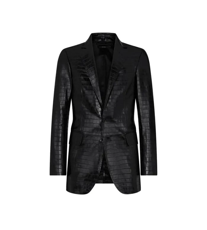 Men Outerwear Tom Ford Printed Croc Sartorial Blazer Black