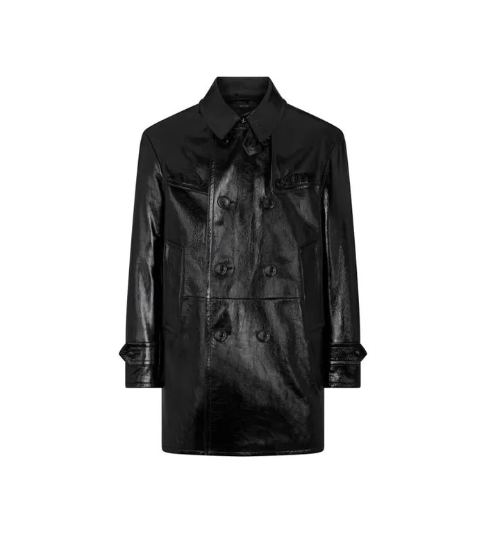 Men Outerwear Tom Ford Shiny Crackled Leather Short Trench Black