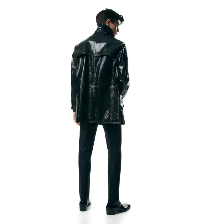 Men Outerwear Tom Ford Shiny Crackled Leather Short Trench Black Men Outerwear Tom Ford Shiny Crackled Leather Short Trench Black