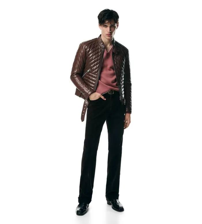 Men Outerwear Tom Ford Shiny Nappa Channel Quilt Caf Biker Cognac Men Outerwear Tom Ford Shiny Nappa Channel Quilt Caf Biker Cognac