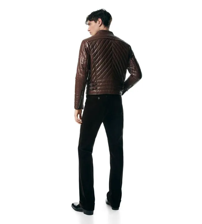 Men Outerwear Tom Ford Shiny Nappa Channel Quilt Caf Biker Cognac Men Outerwear Tom Ford Shiny Nappa Channel Quilt Caf Biker Cognac