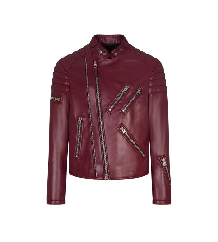 Men Outerwear Tom Ford Shiny Nappa Plonge Zip Biker Sundried Tomato