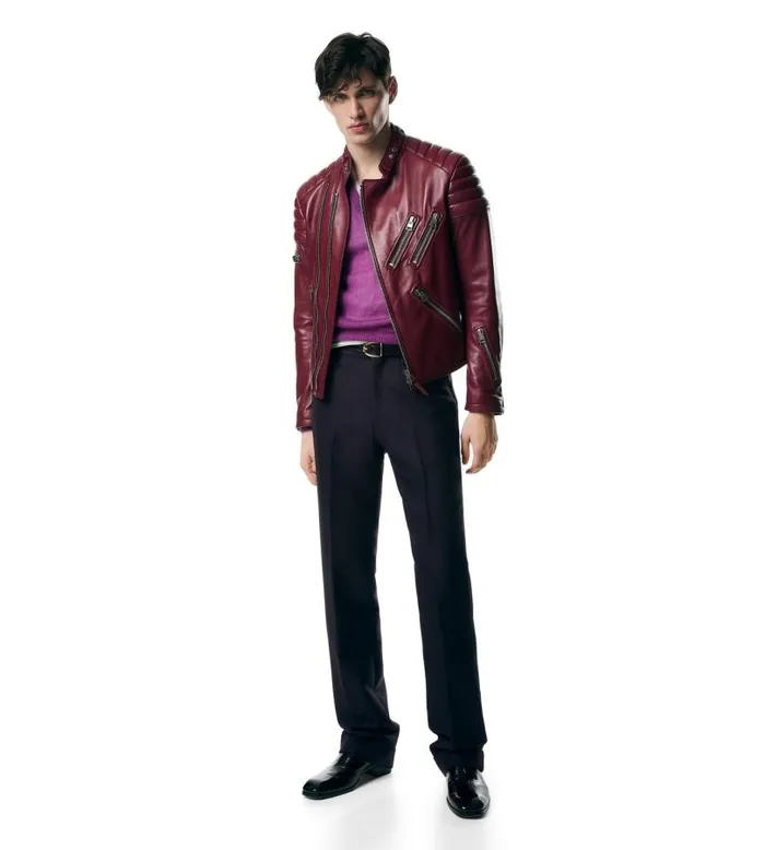 Men Outerwear Tom Ford Shiny Nappa Plonge Zip Biker Sundried Tomato