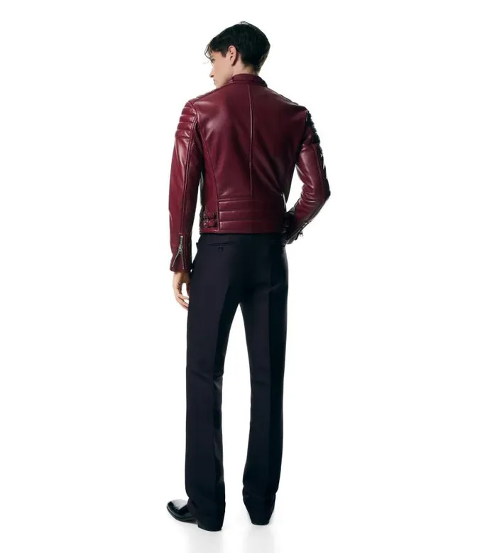 Men Outerwear Tom Ford Shiny Nappa Plonge Zip Biker Sundried Tomato