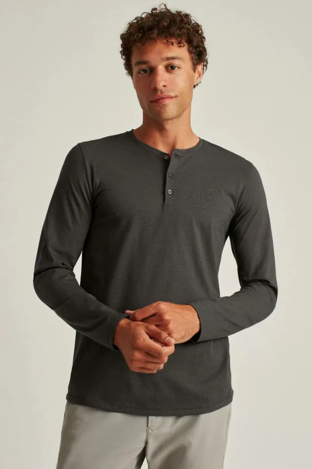 Men Pima Performance Long Sleeve Henley Grey Bonobos Henleys