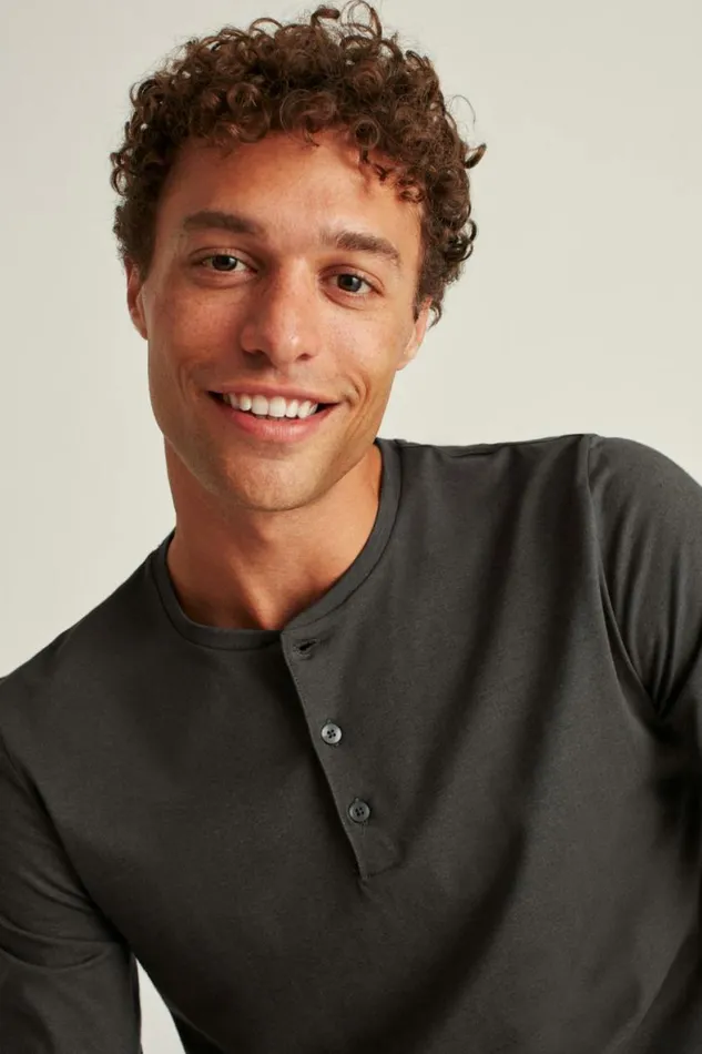 Men Pima Performance Long Sleeve Henley Grey Bonobos Henleys