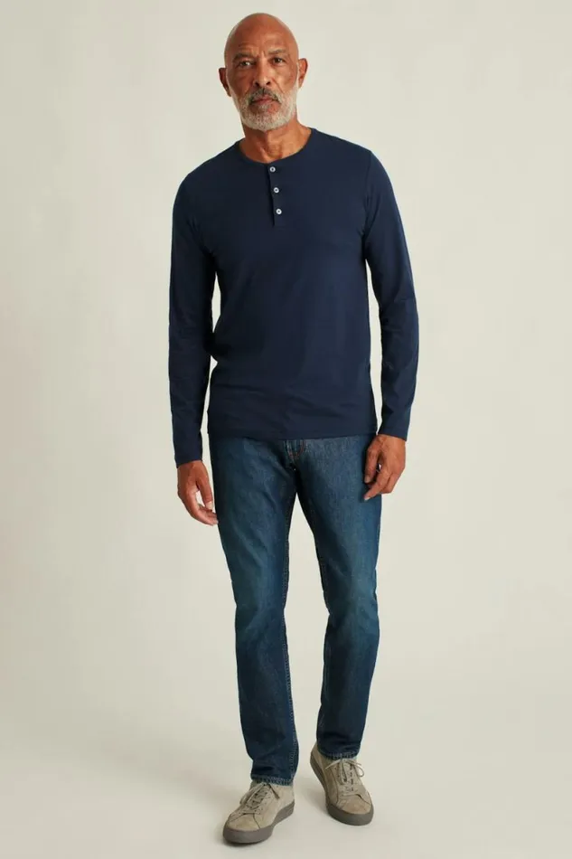 Men Pima Performance Long Sleeve Henley Navy Bonobos Henleys