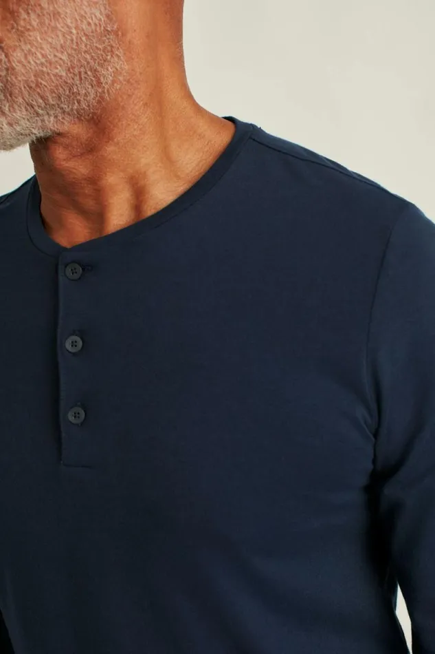 Men Pima Performance Long Sleeve Henley Navy Bonobos Henleys