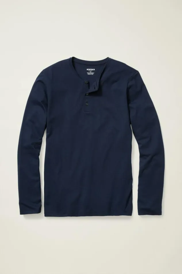 Men Pima Performance Long Sleeve Henley Navy Bonobos Henleys