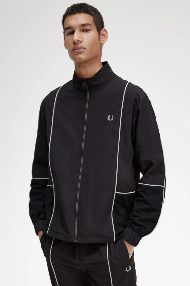 Men Piped Shell Jacket Black Fred Perry Coats and Jackets