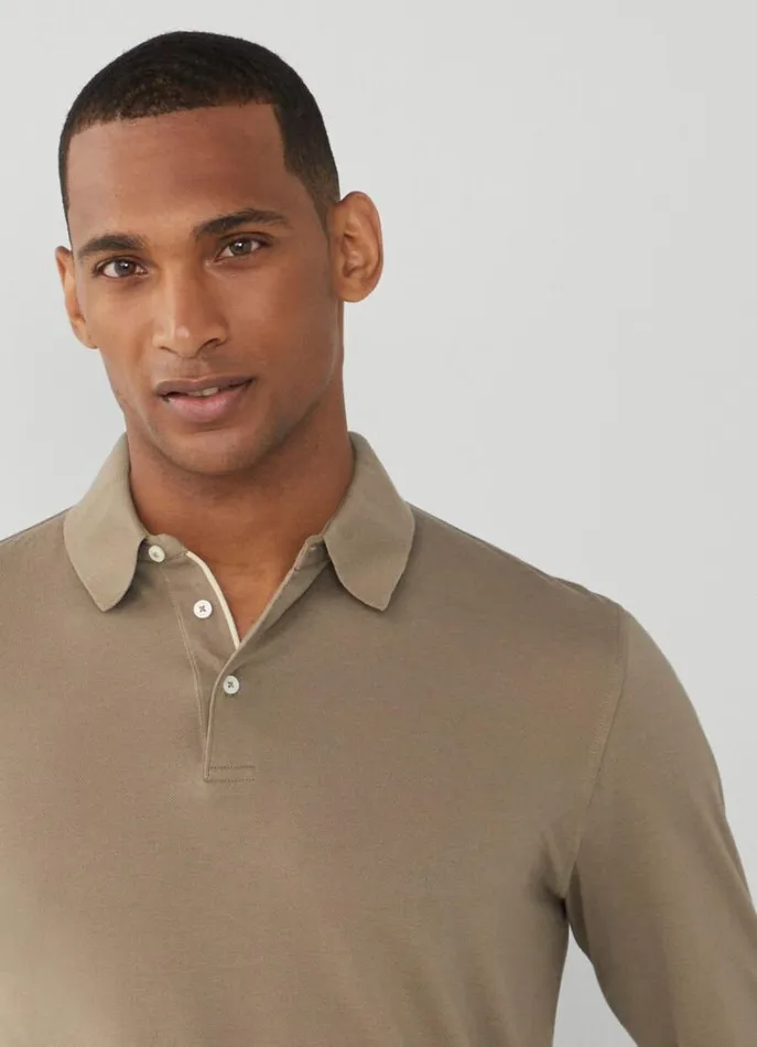 Men Polo Shirts Hackett London Classic Fit Long Sleeve Polo Shirt Taupe Beige