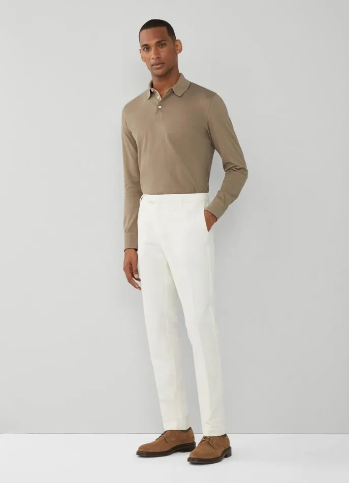 Men Polo Shirts Hackett London Classic Fit Long Sleeve Polo Shirt Taupe Beige