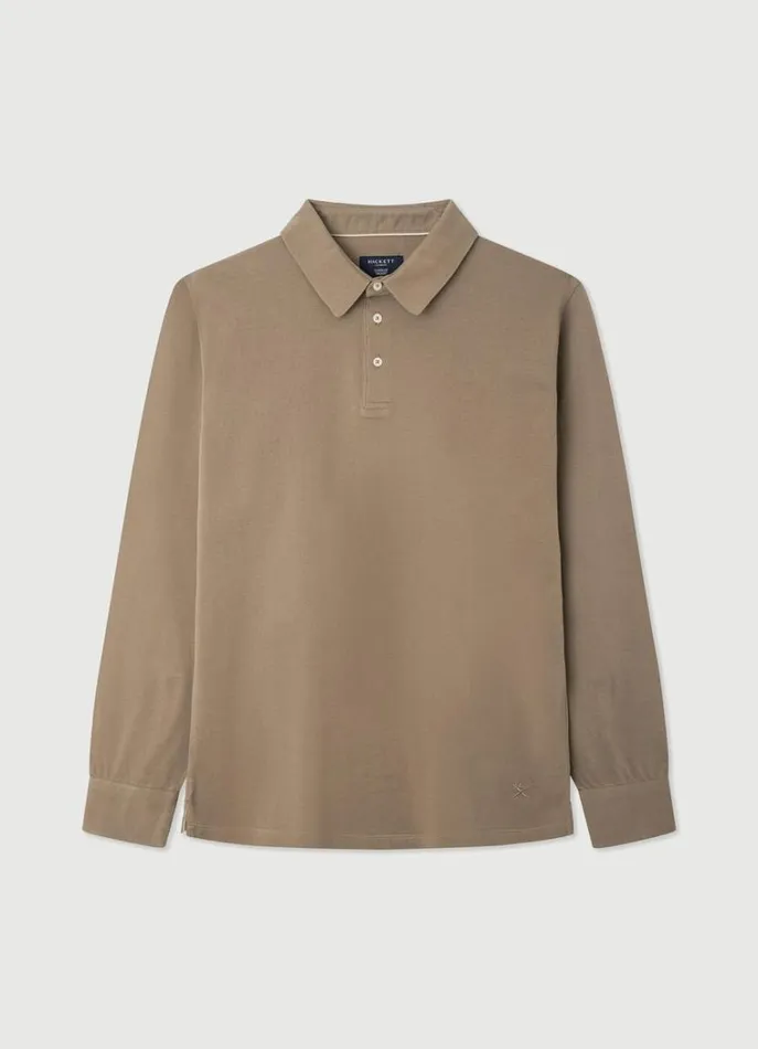 Men Polo Shirts Hackett London Classic Fit Long Sleeve Polo Shirt Taupe Beige