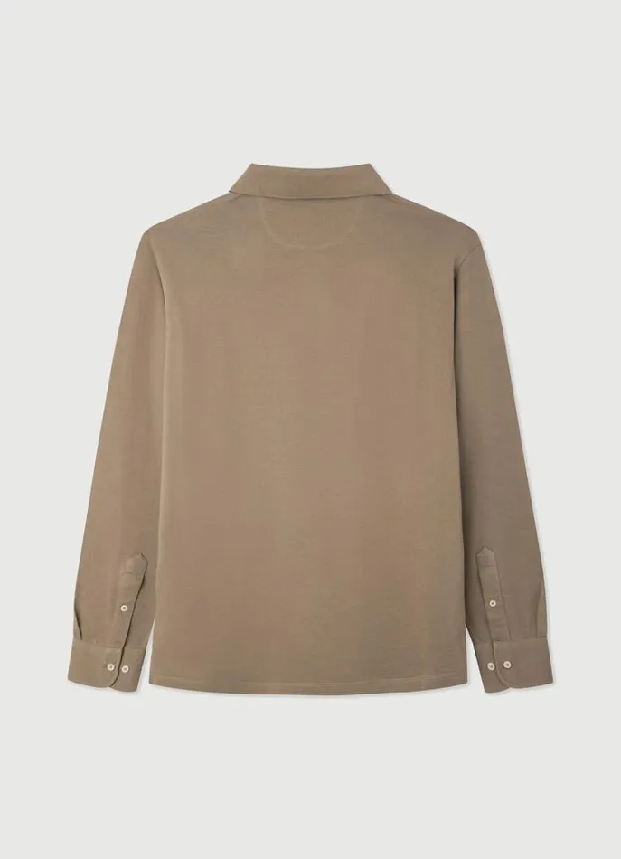 Men Polo Shirts Hackett London Classic Fit Long Sleeve Polo Shirt Taupe Beige