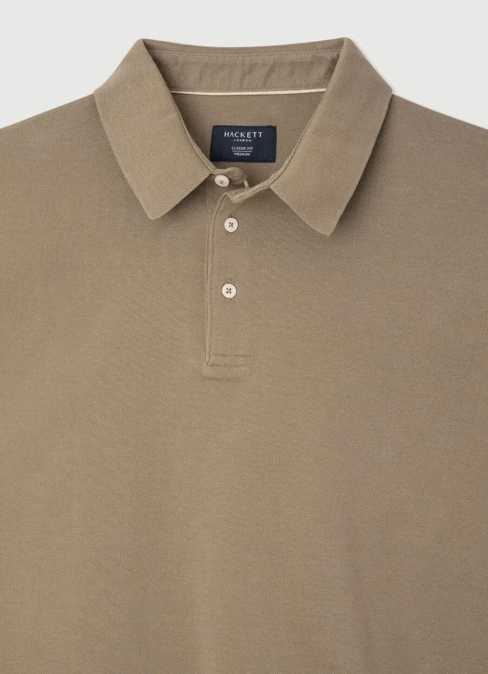 Men Polo Shirts Hackett London Classic Fit Long Sleeve Polo Shirt Taupe Beige