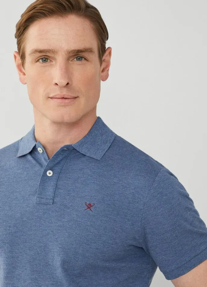 Men Polo Shirts Hackett London Slim Fit Pique Polo Shirt Shadow Blue