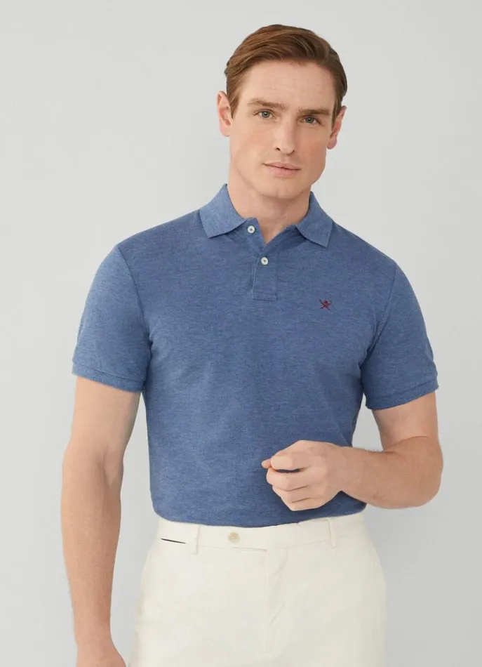 Men Polo Shirts Hackett London Slim Fit Pique Polo Shirt Shadow Blue