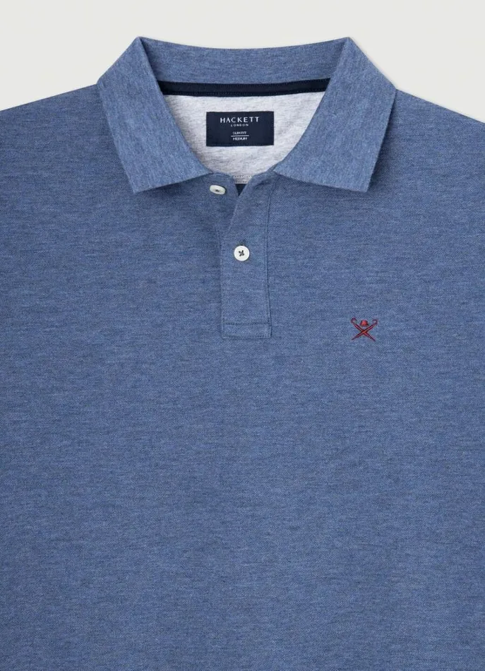 Men Polo Shirts Hackett London Slim Fit Pique Polo Shirt Shadow Blue