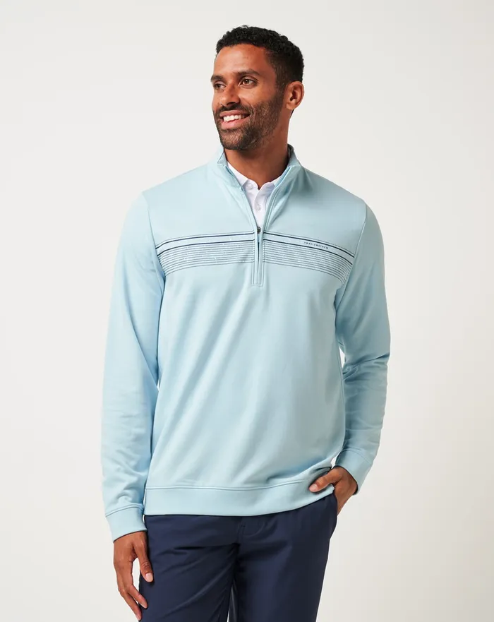 Men Quarter Zips TravisMathew UPGRADED CHEST STRIPE QUARTER ZIP Cory Blue