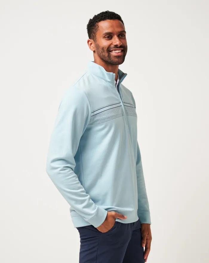 Men Quarter Zips TravisMathew UPGRADED CHEST STRIPE QUARTER ZIP Cory Blue