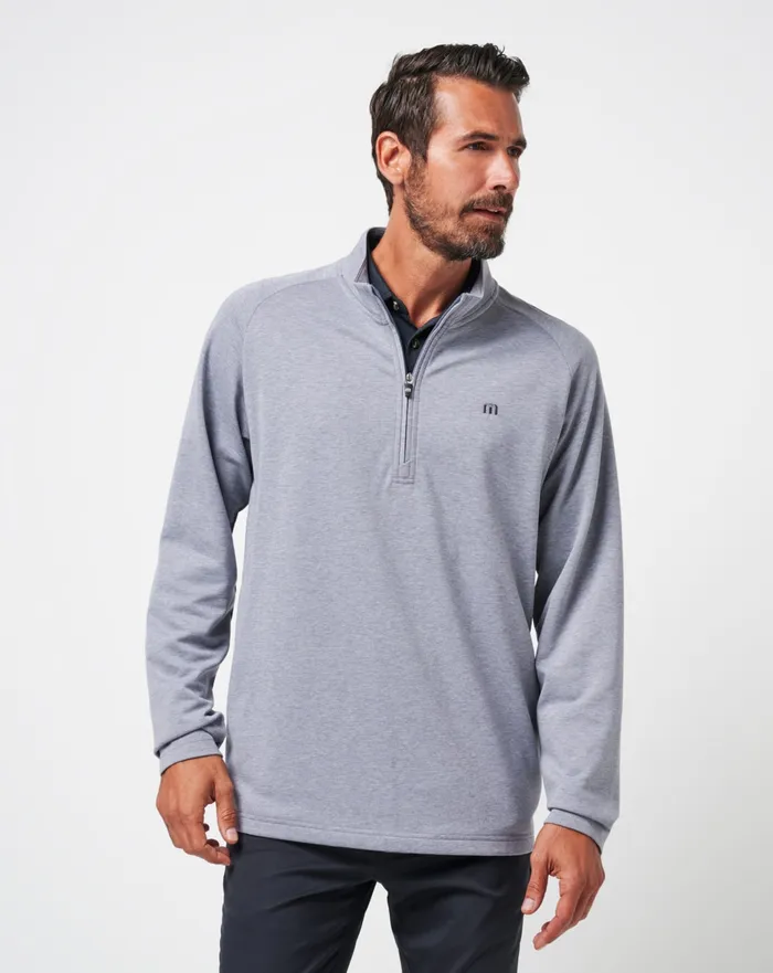 Men Quarter Zips TravisMathew UPGRADED QUARTER ZIP Heather Grey