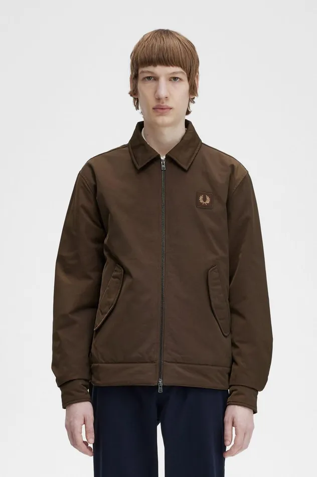 Men Quilted Zip Through Jacket Burnt Tobacco Fred Perry Coats and Jackets