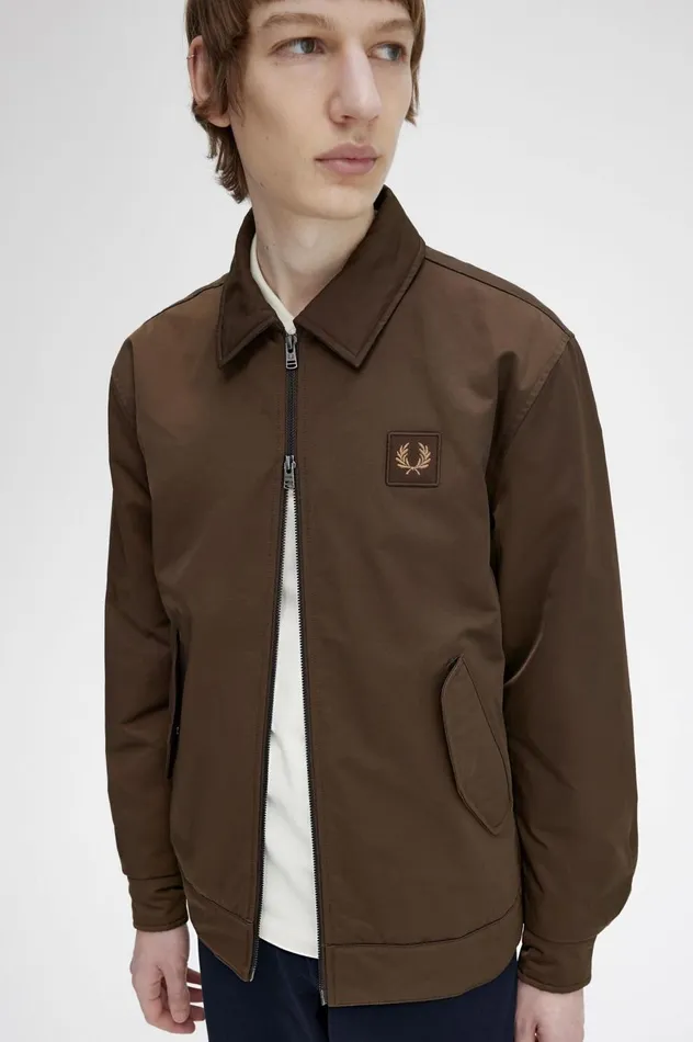 Men Quilted Zip Through Jacket Burnt Tobacco Fred Perry Coats and Jackets