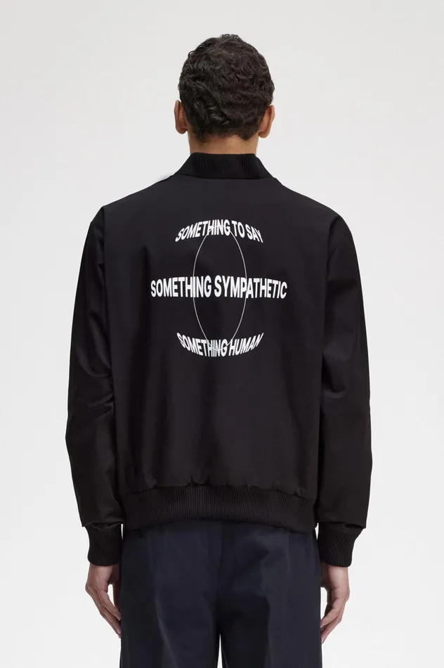 Men Raf SimonsPrinted Bomber Jacket Black Fred Perry Coats and Jackets
