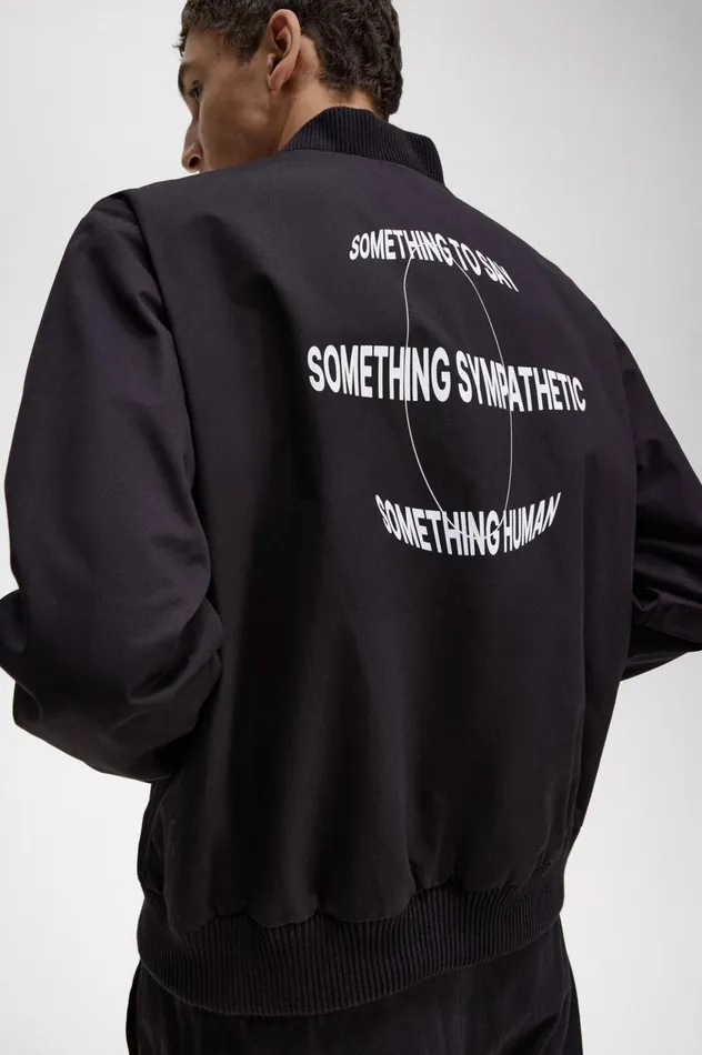 Men Raf SimonsPrinted Bomber Jacket Black Fred Perry Coats and Jackets