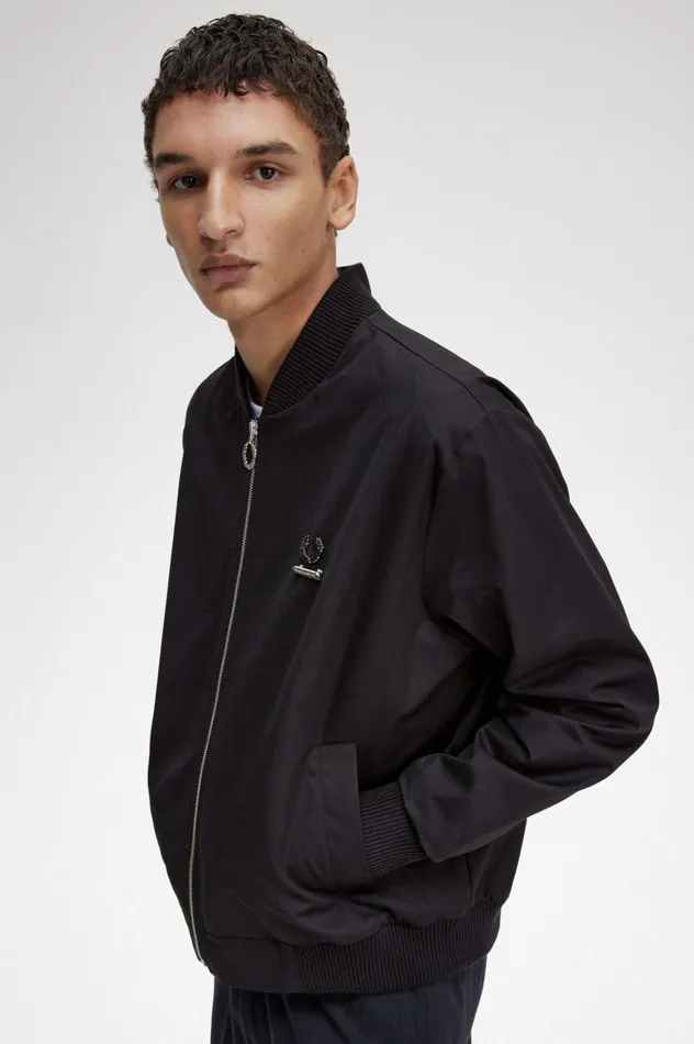 Men Raf SimonsPrinted Bomber Jacket Black Fred Perry Coats and Jackets