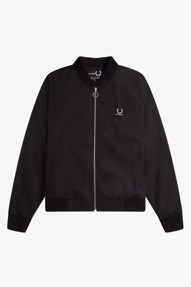 Men Raf SimonsPrinted Bomber Jacket Black Fred Perry Coats and Jackets