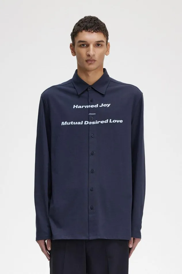 Men Raf SimonsPrinted Jersey Shirt White Fred Perry Polo Shirts