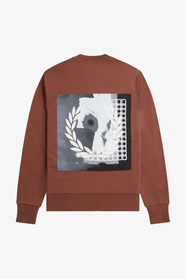 Men Rave Graphic Sweatshirt Whisky Brown Fred Perry Sweatshirts